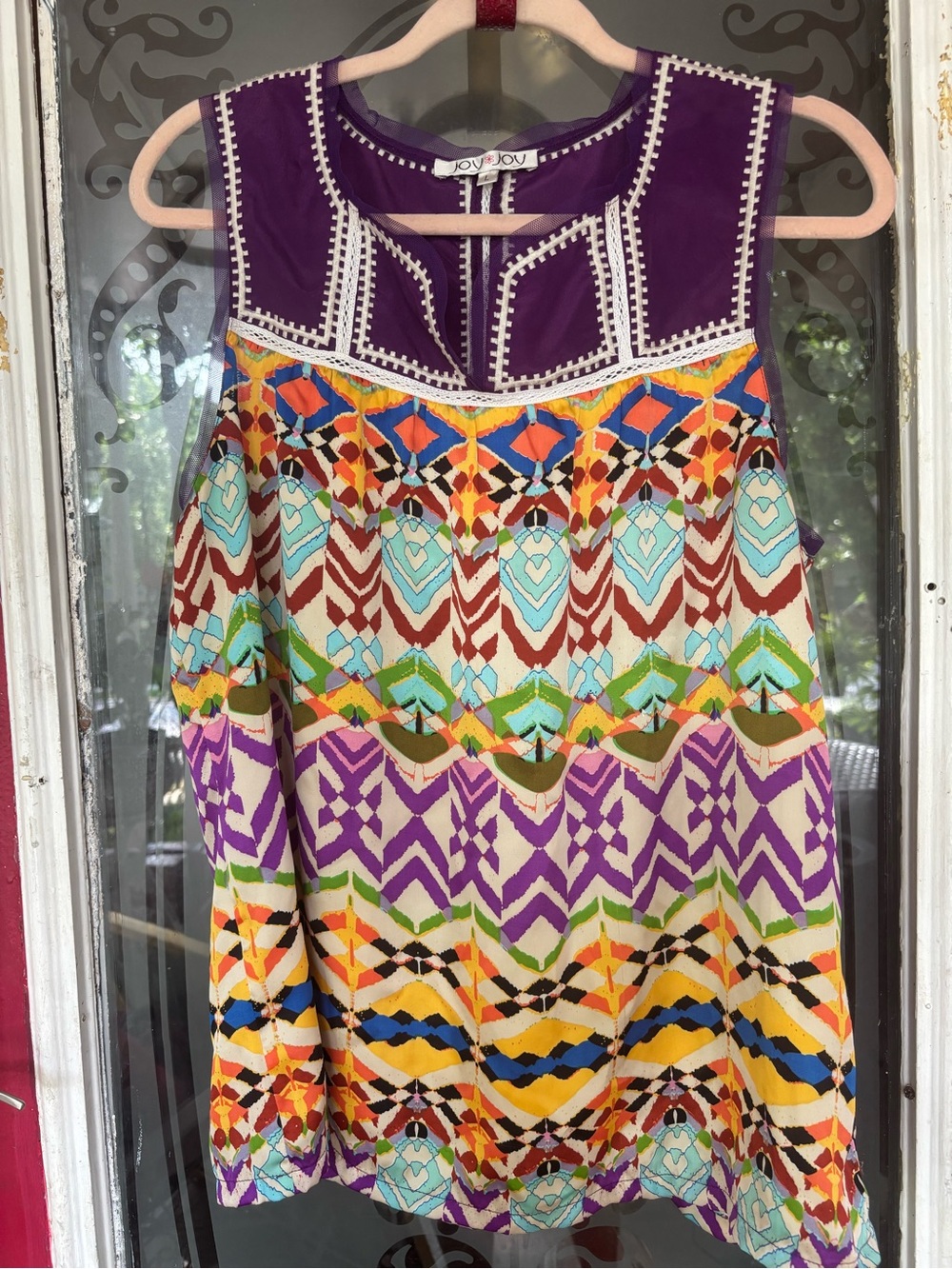 Joy Joy Purple Multicolor Geometric Sleeveless Top